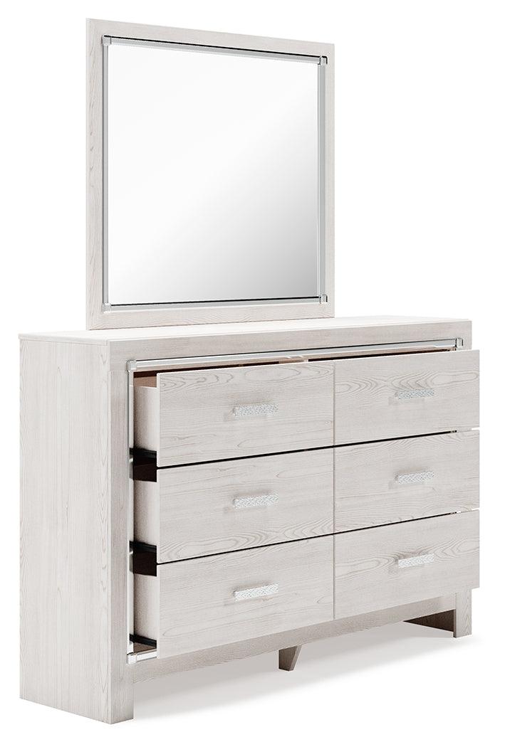 Altyra White Dresser and Mirror front view showing drawer details