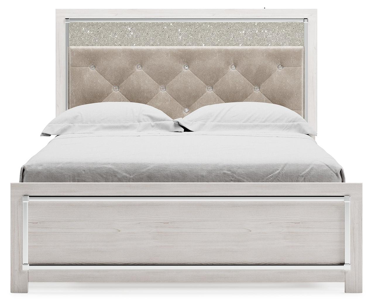 Altyra White Queen Upholstered Panel Bed footboard view