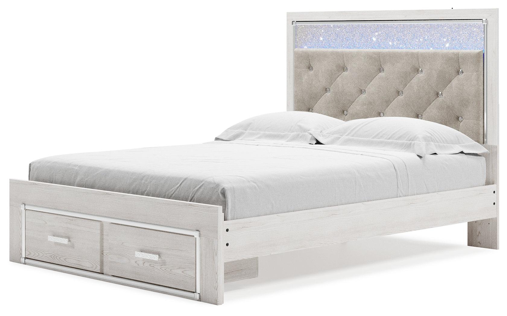Altyra White Queen Upholstered Storage Bed angled alternative side view