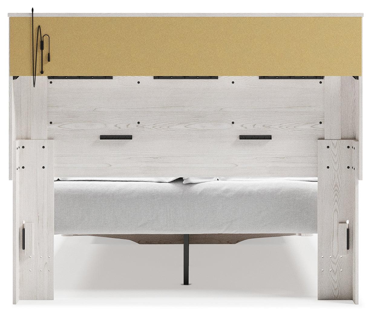 Altyra White Queen Upholstered Bookcase Bed with Storage rear view