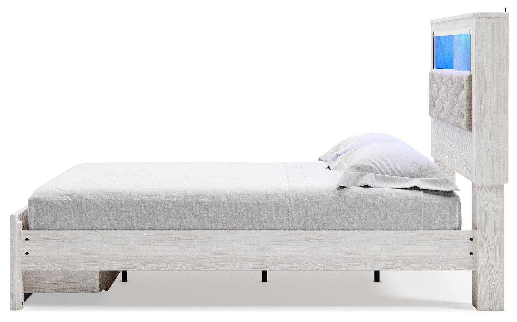 Altyra White Queen Upholstered Bookcase Bed with Storage side alternate view