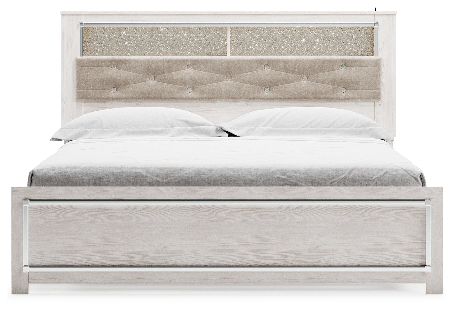 Altyra White King Panel Bookcase Bed head-on front view