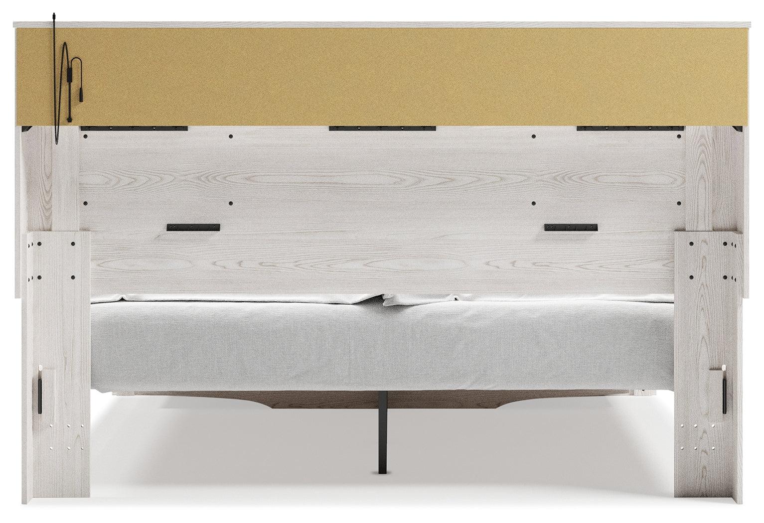 Altyra White King Upholstered Bookcase Bed with Storage - back side view