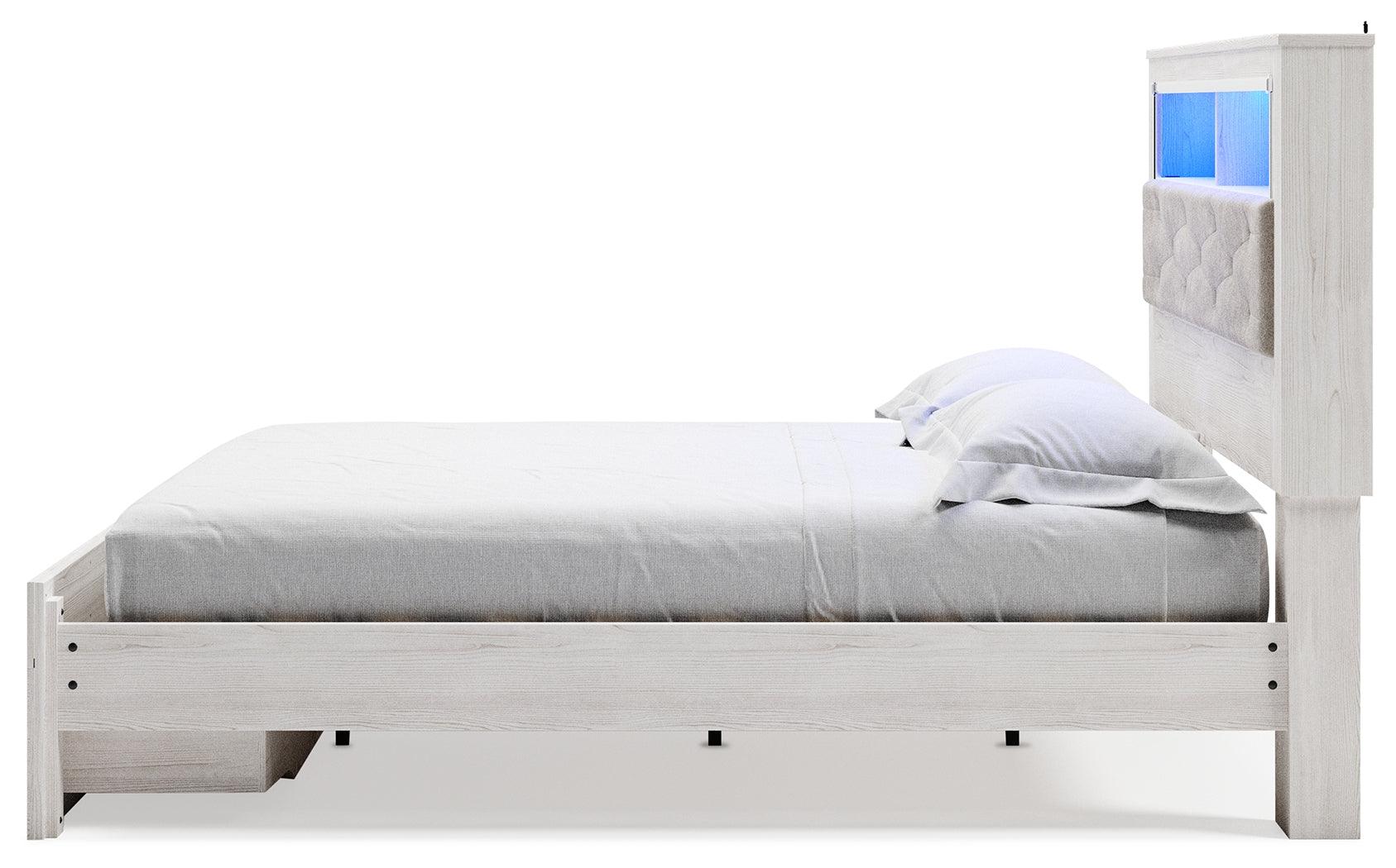 Altyra White King Upholstered Bookcase Bed with Storage - alternate side angle