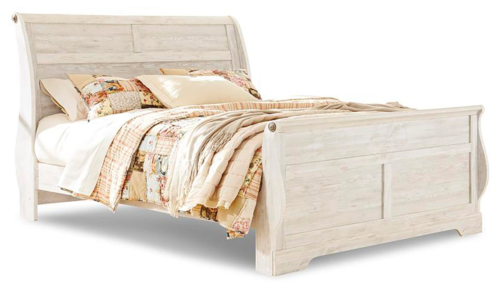 Willowton Whitewash King Sleigh Bed side angle