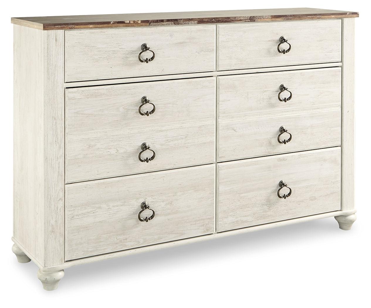Willowton Two-Tone Dresser side view with plank-effect top