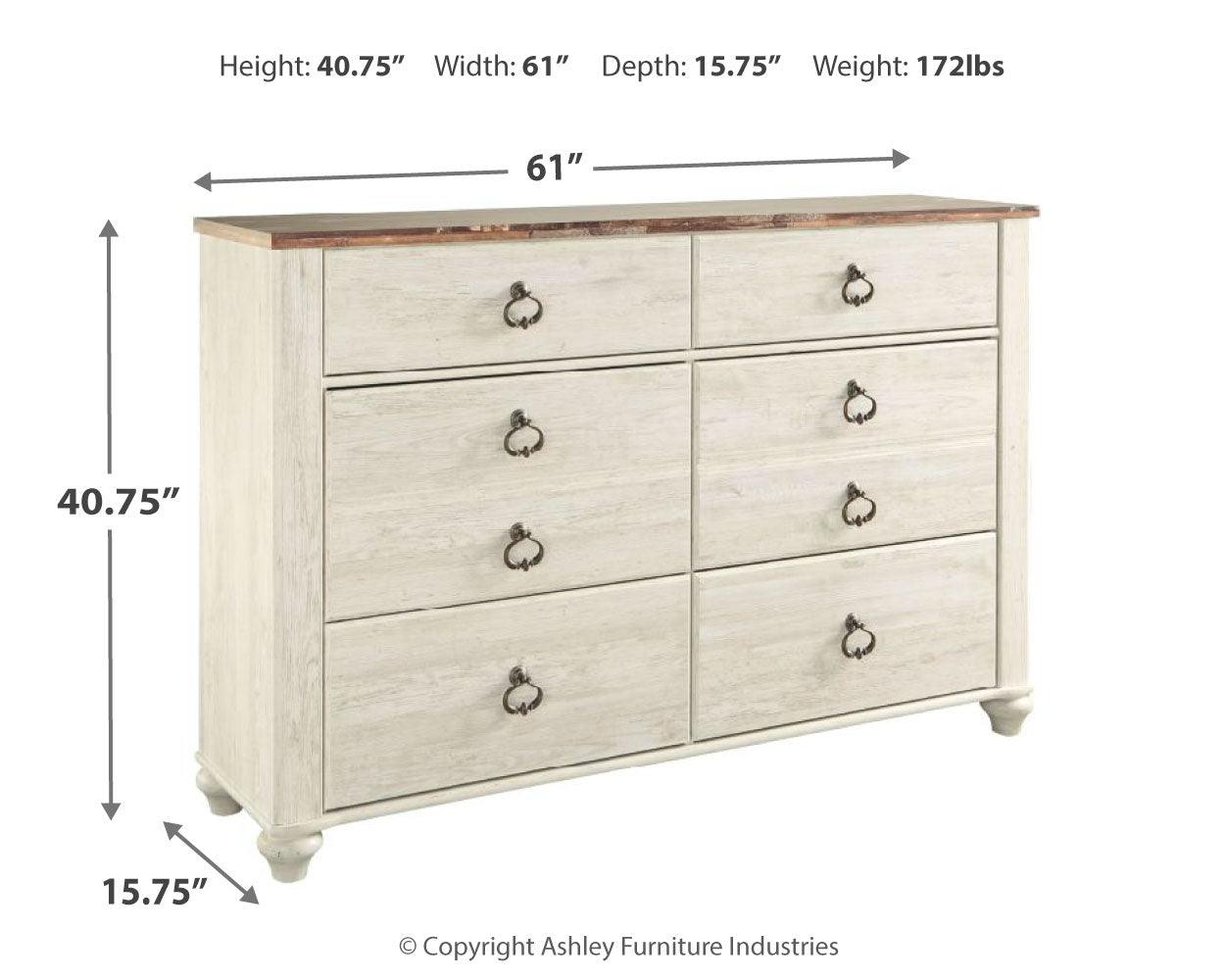 Willowton Dresser schematic with dimensions