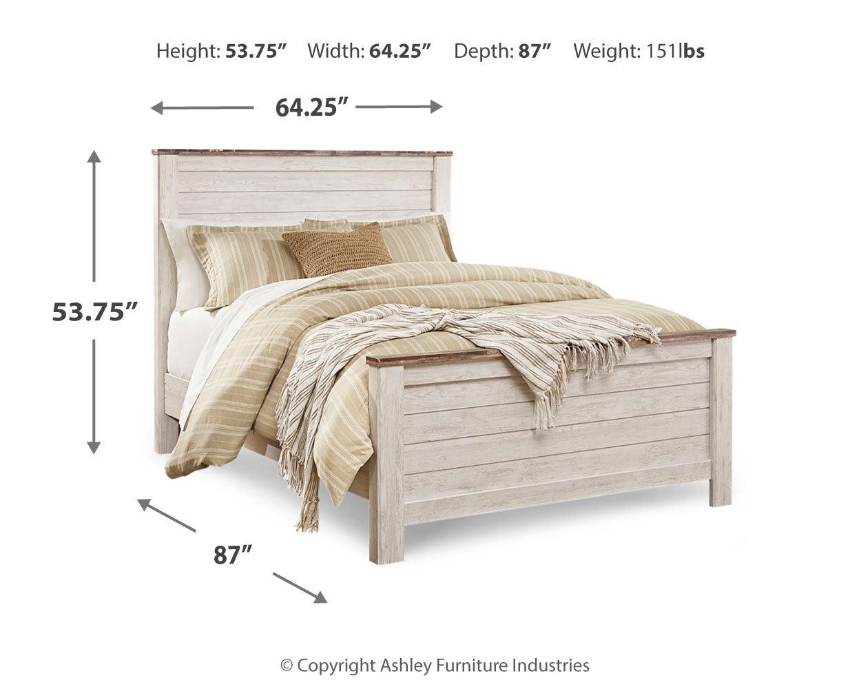 Willowton Queen Panel Bed dimension details diagram