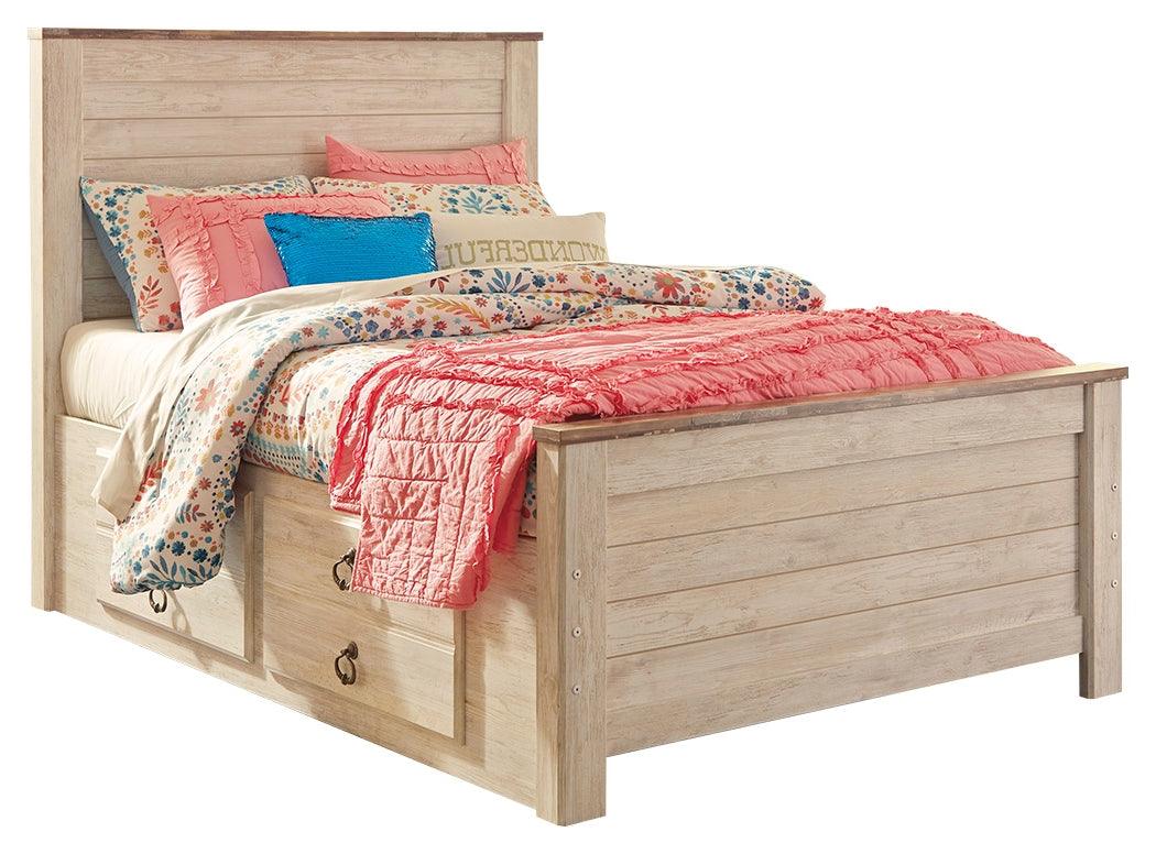 Willowton full panel bed side view with mattress