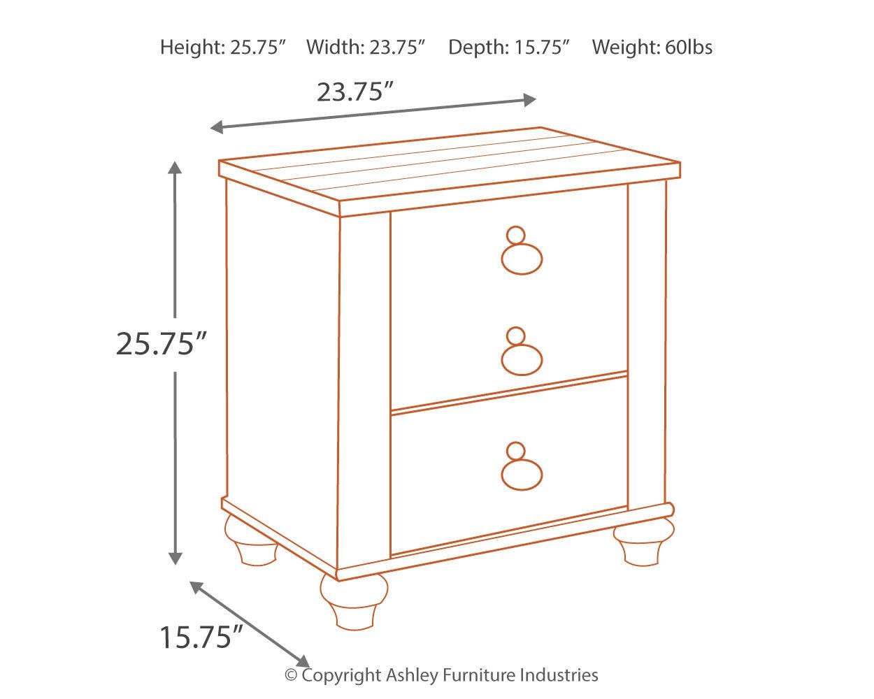 Willowton nightstand dimensions diagram