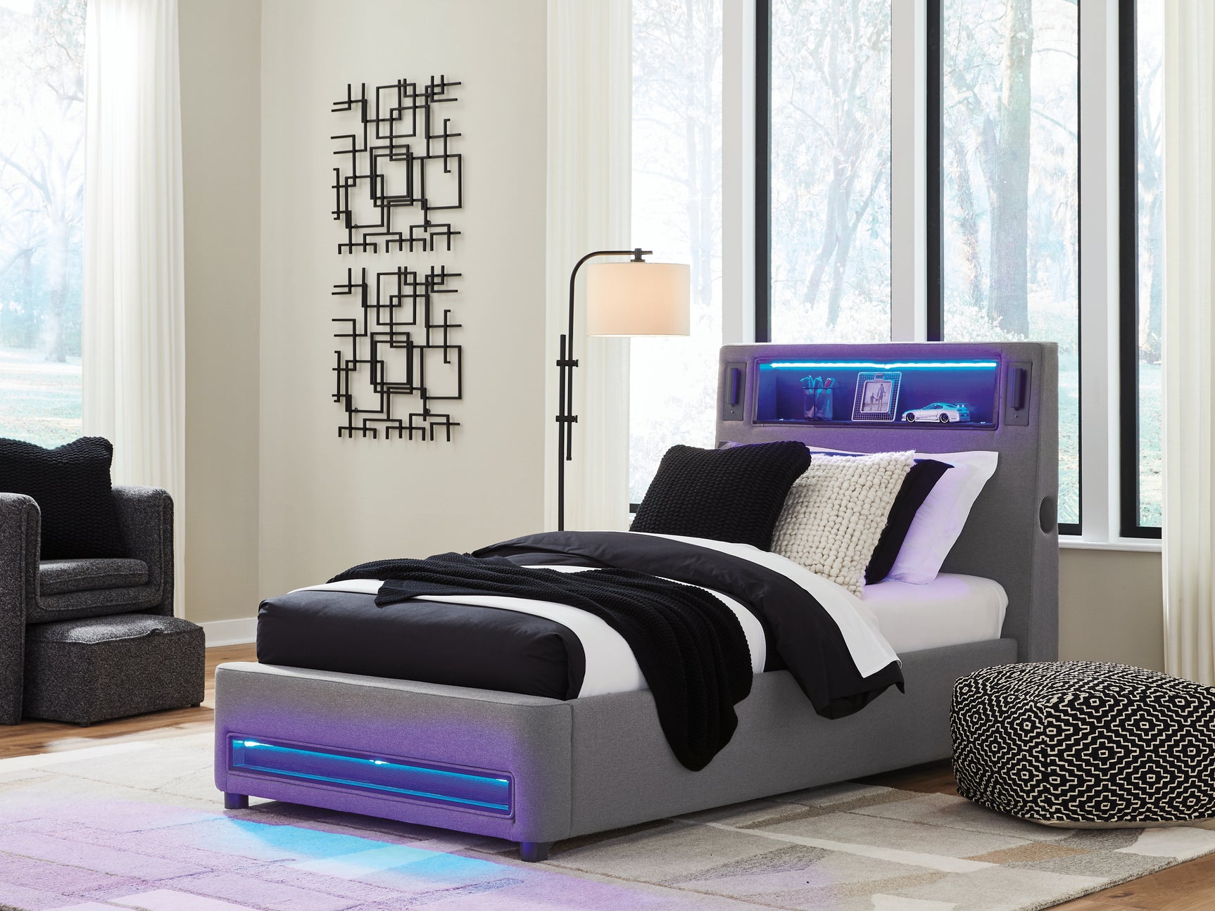 Verishaw Bed LED lighting blue illumination close-up