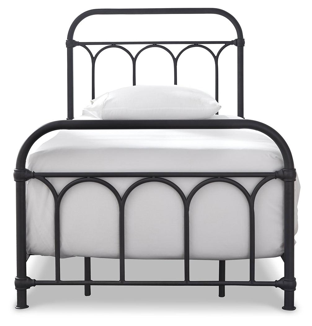 Nashburg Black Twin Metal Bed headboard close-up