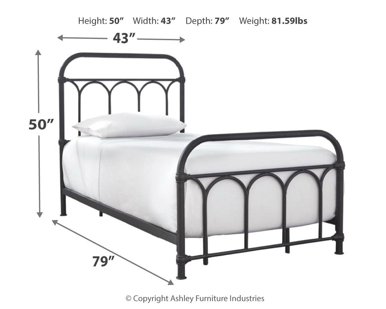Nashburg Black Twin Metal Bed dimensions diagram