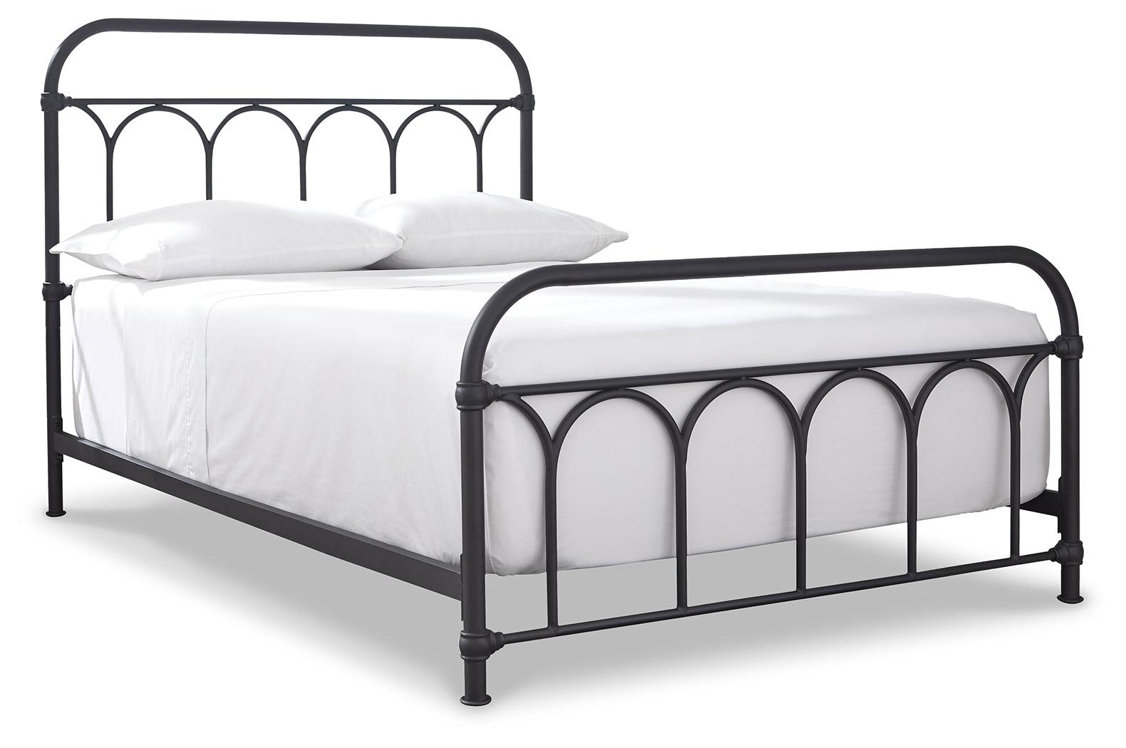 Nashburg Black Full Metal Bed close-up of moulded metal accents