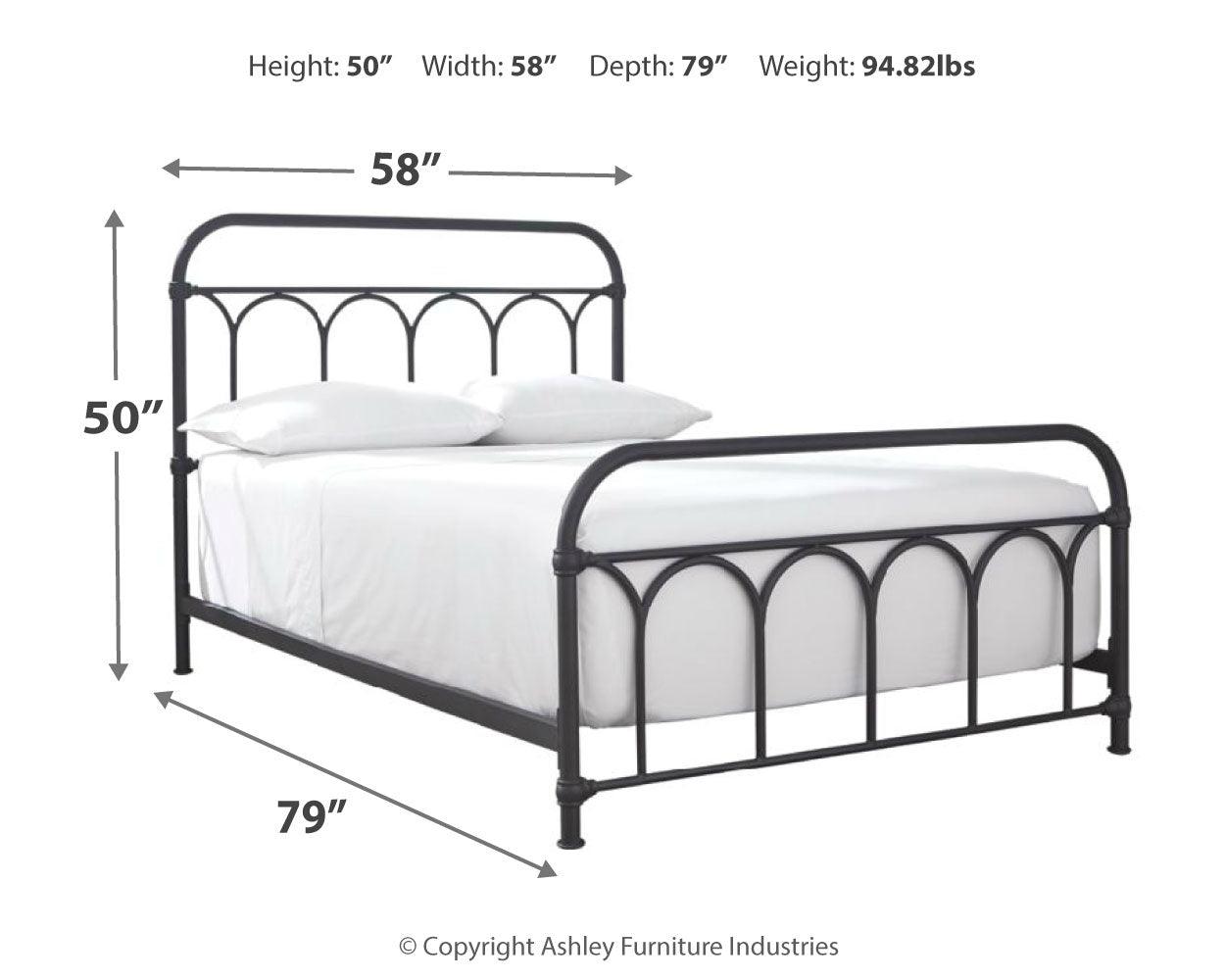 Nashburg Black Full Metal Bed dimensional drawing