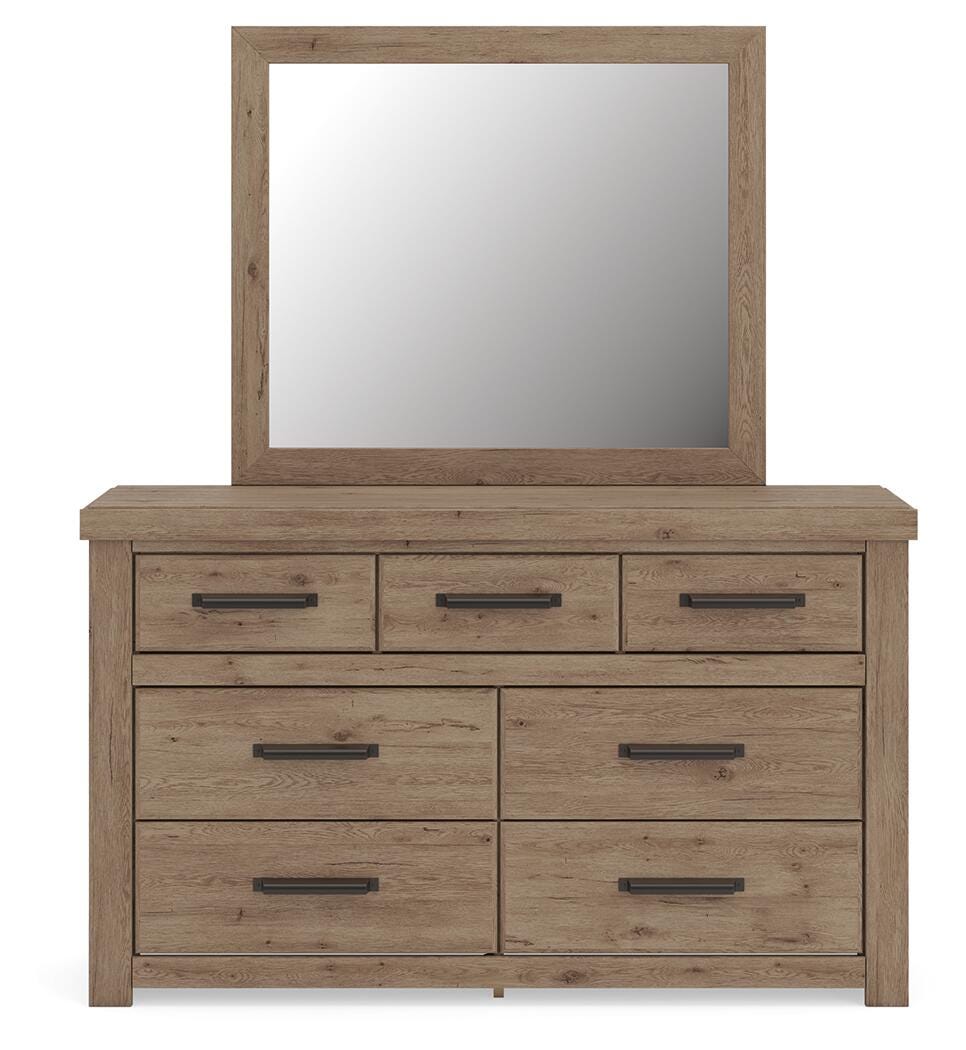 Oliandon Light Brown Panel Storage Bed. Dresser, Mirror Bedroom Set view 11