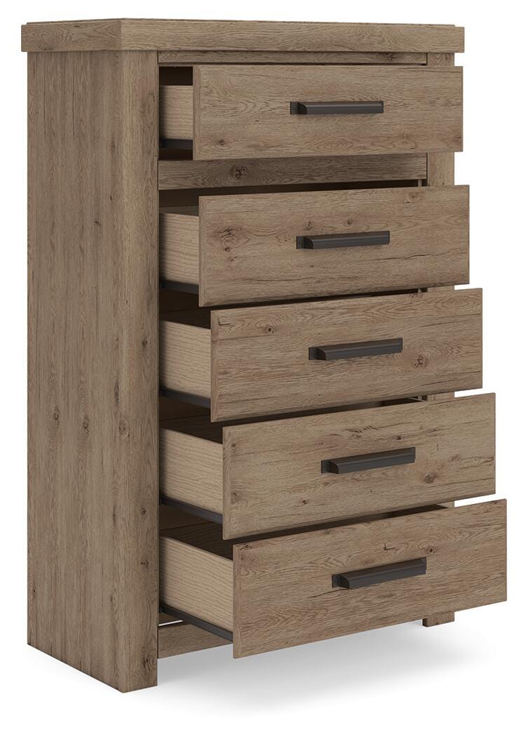 Oliandon Light Brown Panel Storage Bedroom Set angled view
