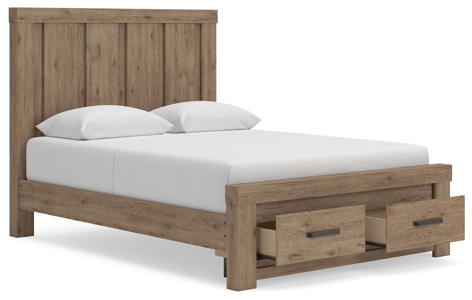 Oliandon Light Brown Queen Panel Storage Bed angled view