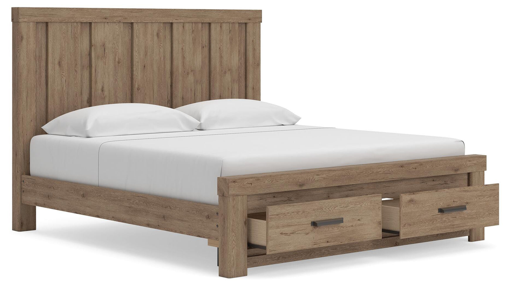 Oliandon Light Brown King Panel Storage Bed angled view