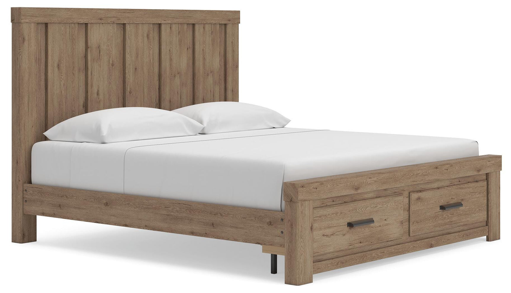 Oliandon Light Brown King Panel Storage Bed angled view