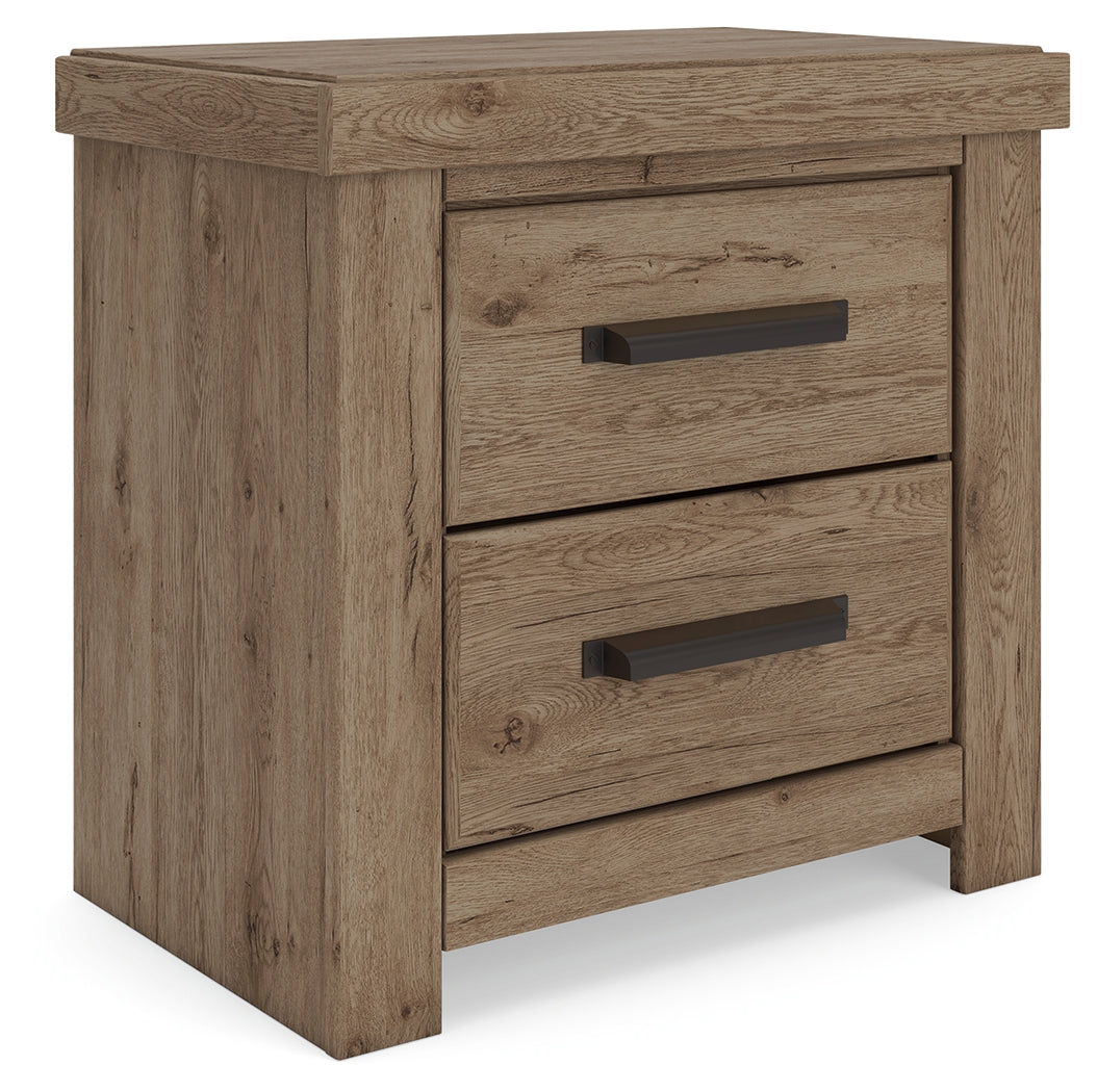 Side angle of Oliandon Light Brown Nightstand showing profile