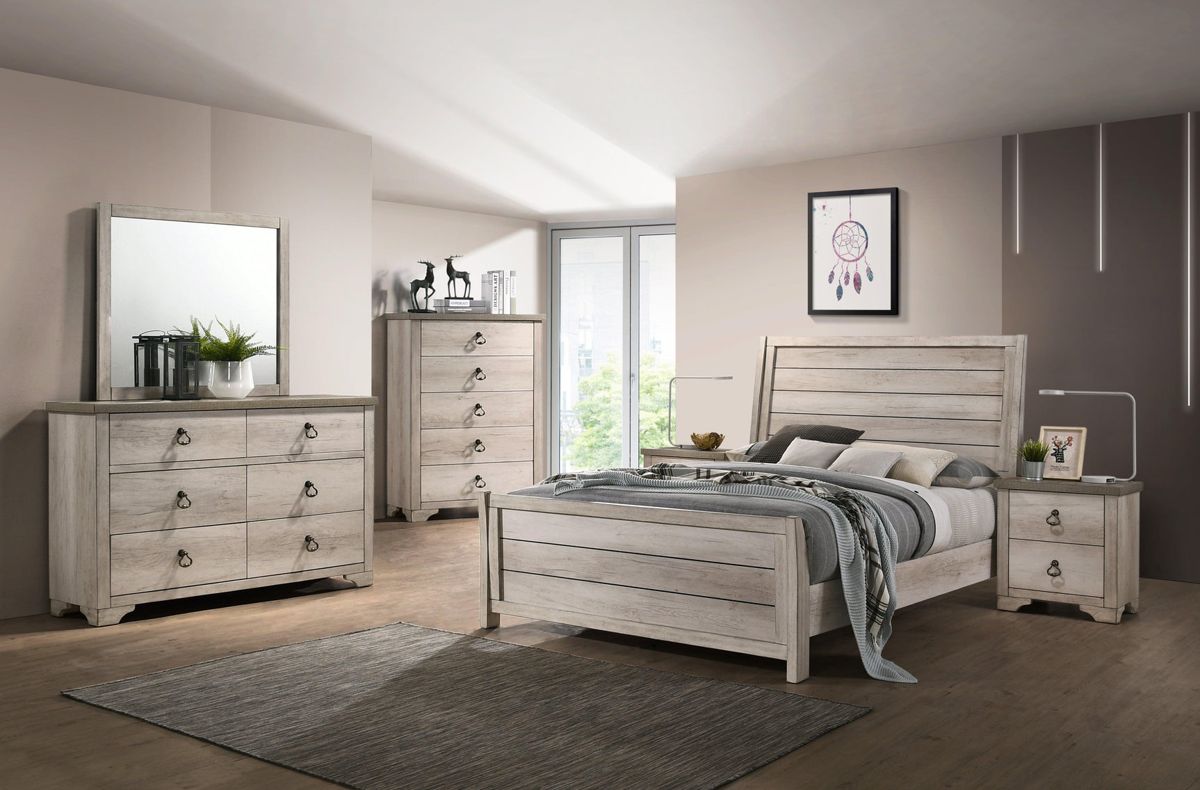 Side angle of Patterson Dresser highlighting metal ring pulls