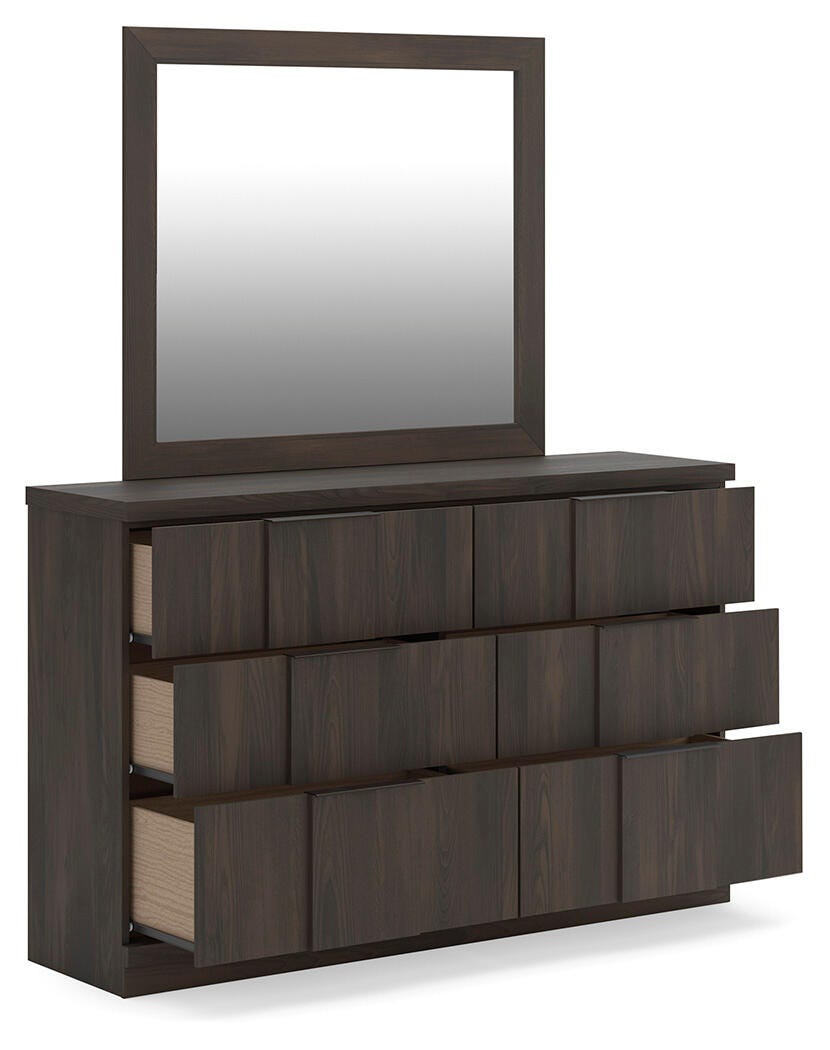 Shaehartin Dark Brown Dresser and Mirror angled view