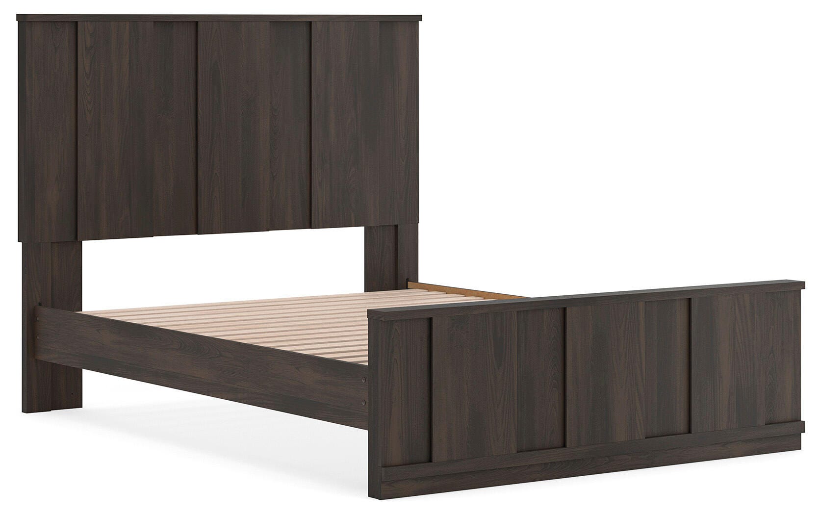 Shaehartin Dark Brown Queen Panel Platform Bed angled view