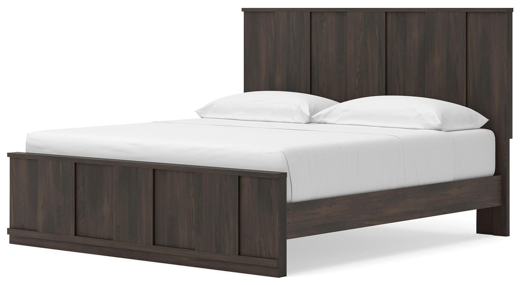 Shaehartin Dark Brown King Panel Platform Bed angled view