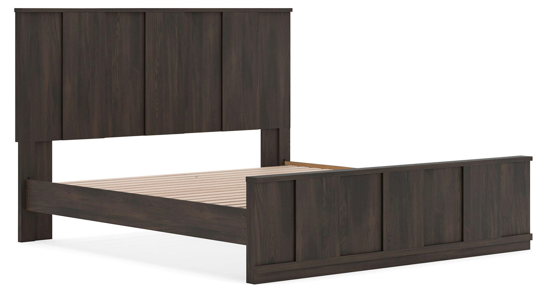 Shaehartin Dark Brown King Panel Platform Bed angled view