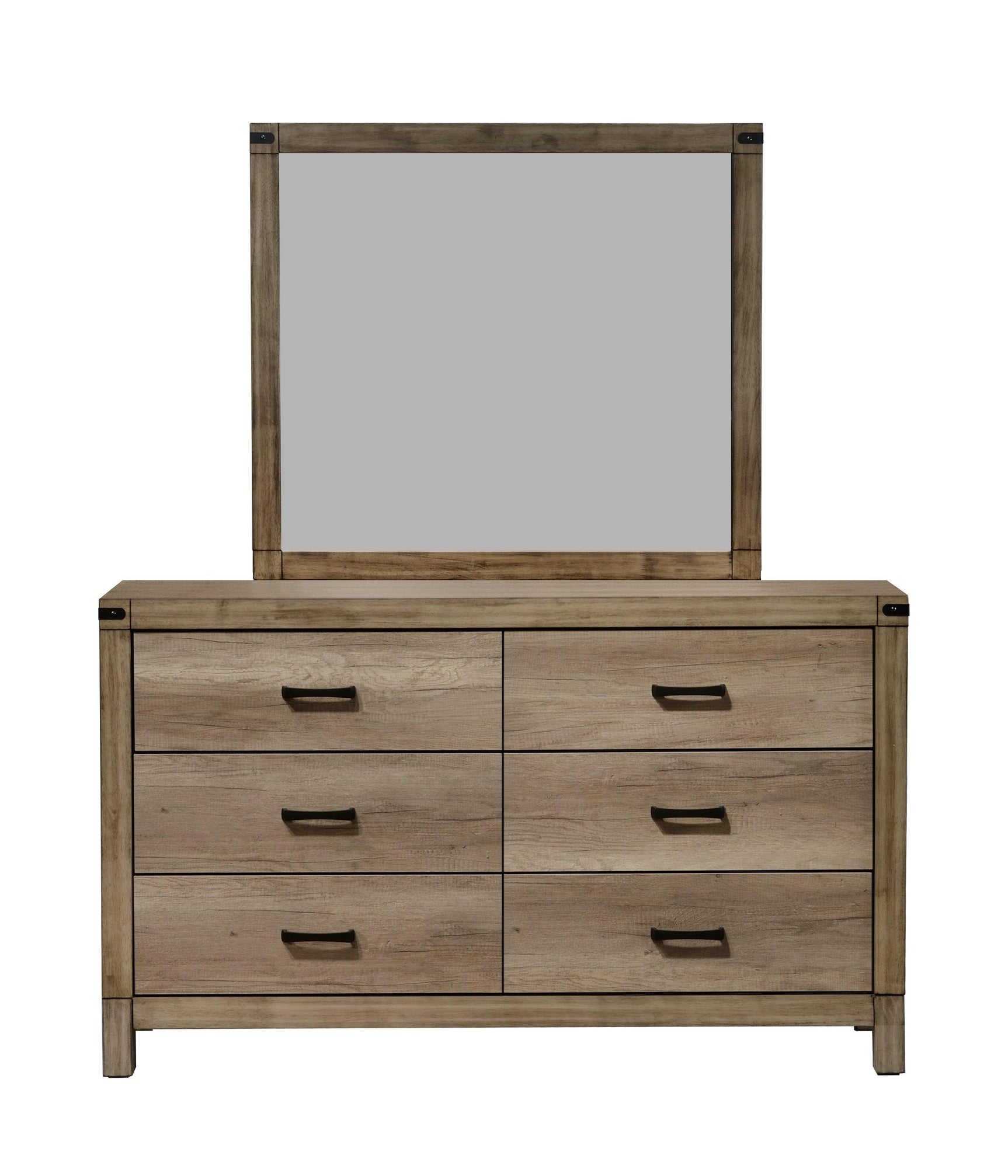 Matteo Dresser Melamine, Contemporary Rustic Woodgrain, Kenlin 6 Drawers Glides - Ella Furniture