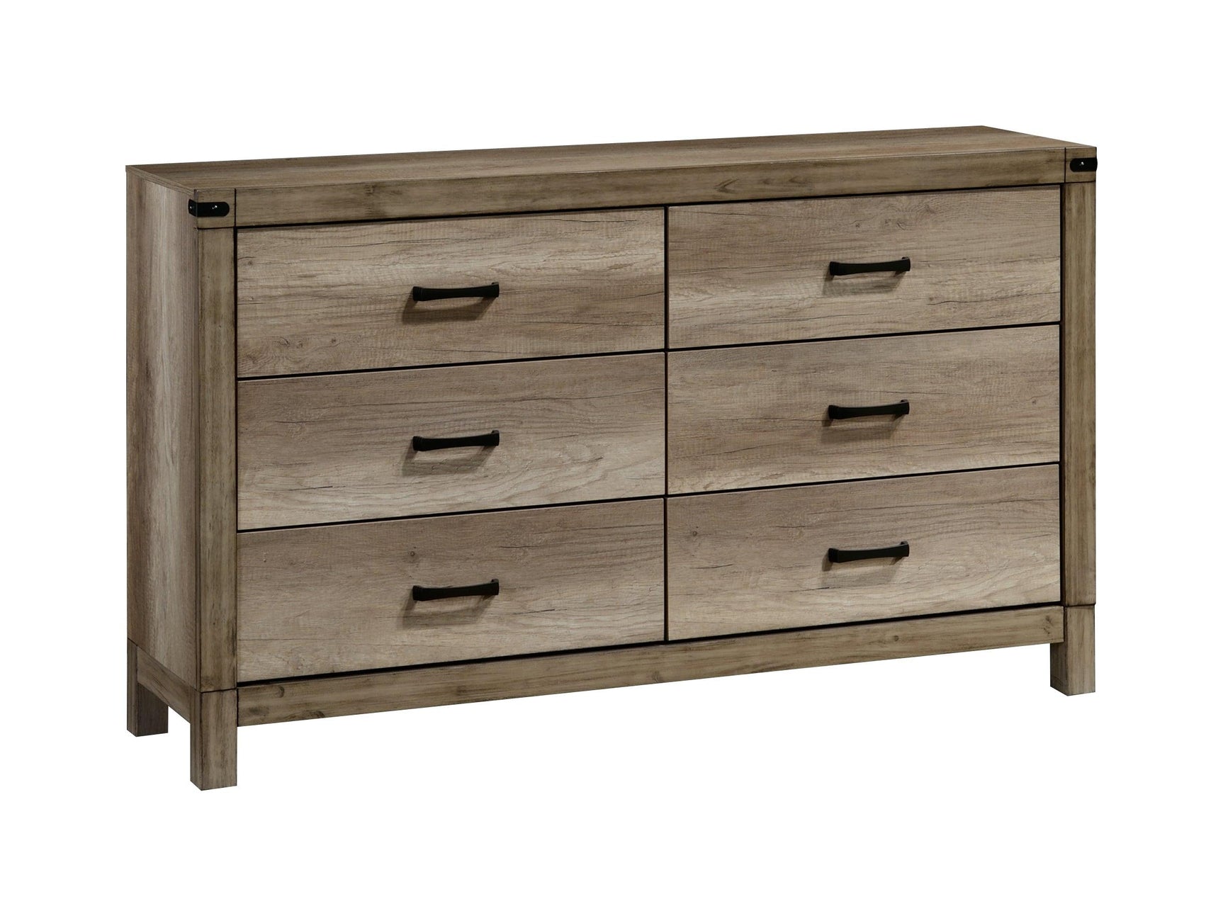 Close-up of drawer detail on Matteo black melamine chest