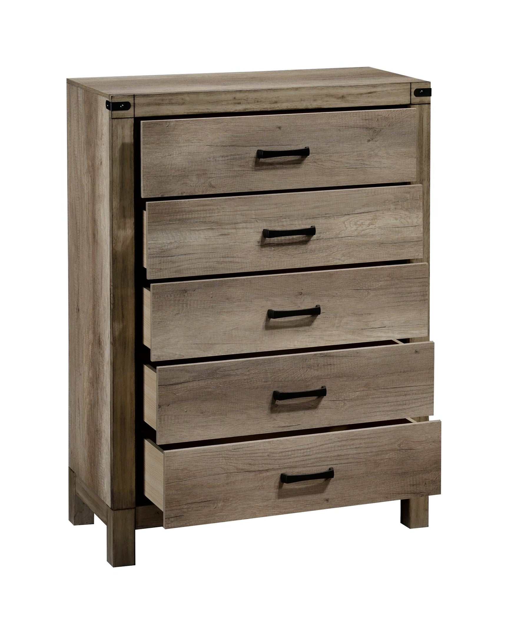 Matteo 5-drawer black melamine chest contemporary sleek wood and metal design