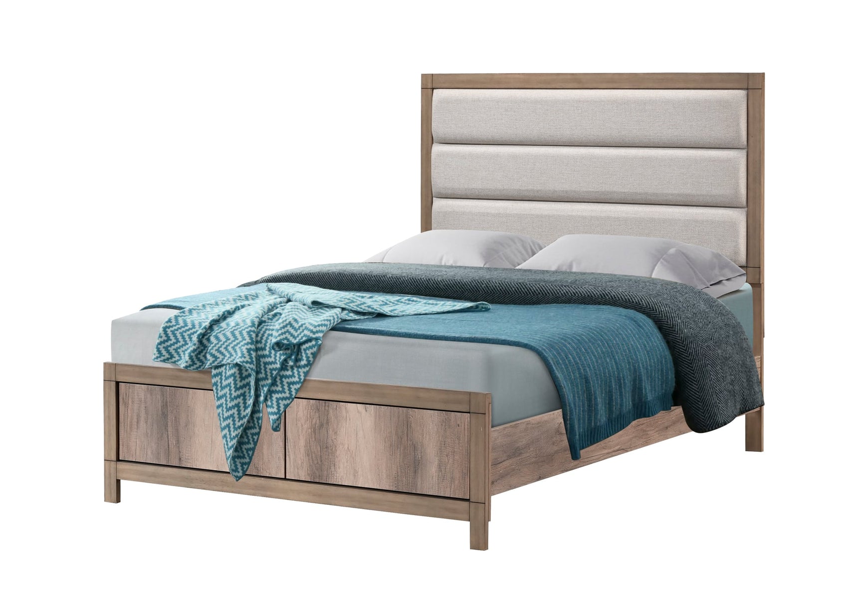 Matteo Light Brown Upholstered Panel Full Bed from Decor Furniture