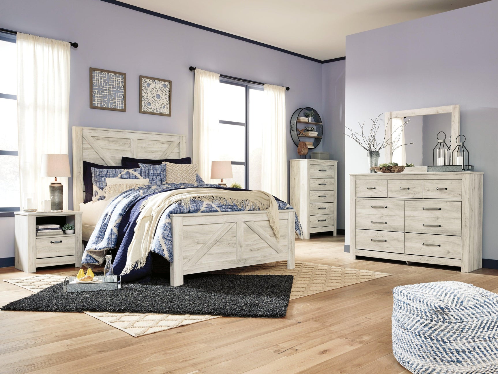 Bellaby Whitewash Queen Crossbuck Panel Bed rails and frame