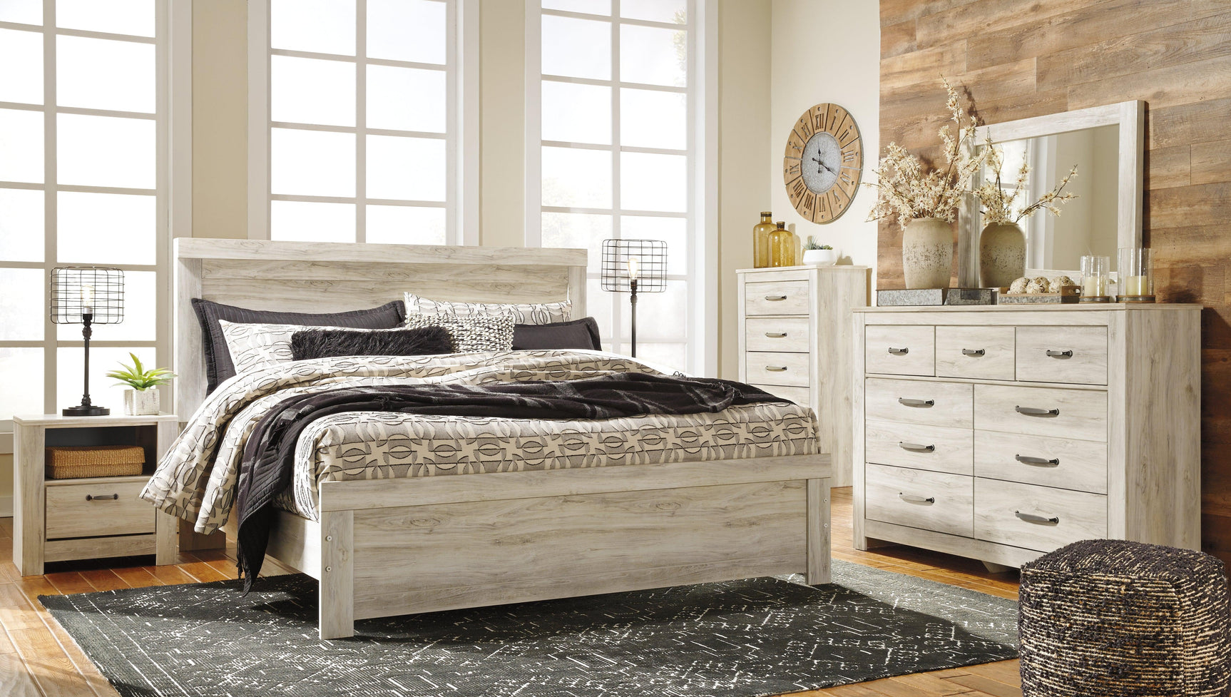 Bellaby Whitewash King Panel Bed dimensional diagram