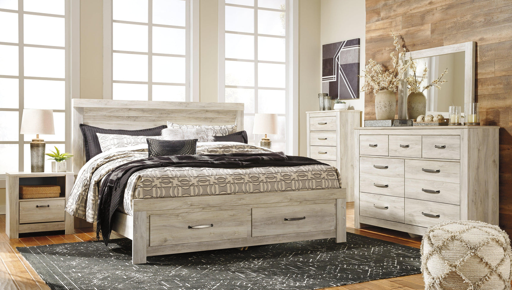 Bellaby Whitewash King Platform Bed Headboard Close-up