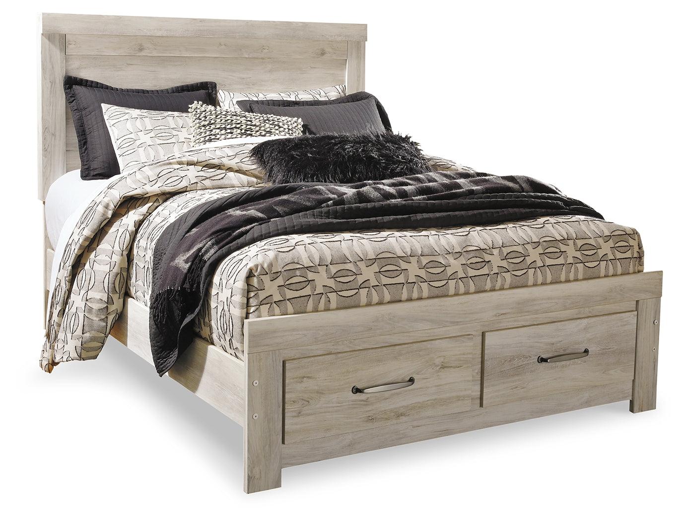 Angled side view showing whitewash finish on Bellaby Queen Platform Bed