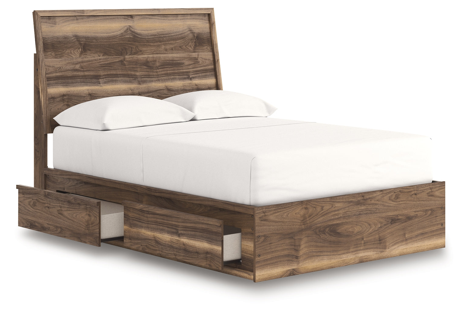 Top angle showing roll slats and storage drawers on full bed