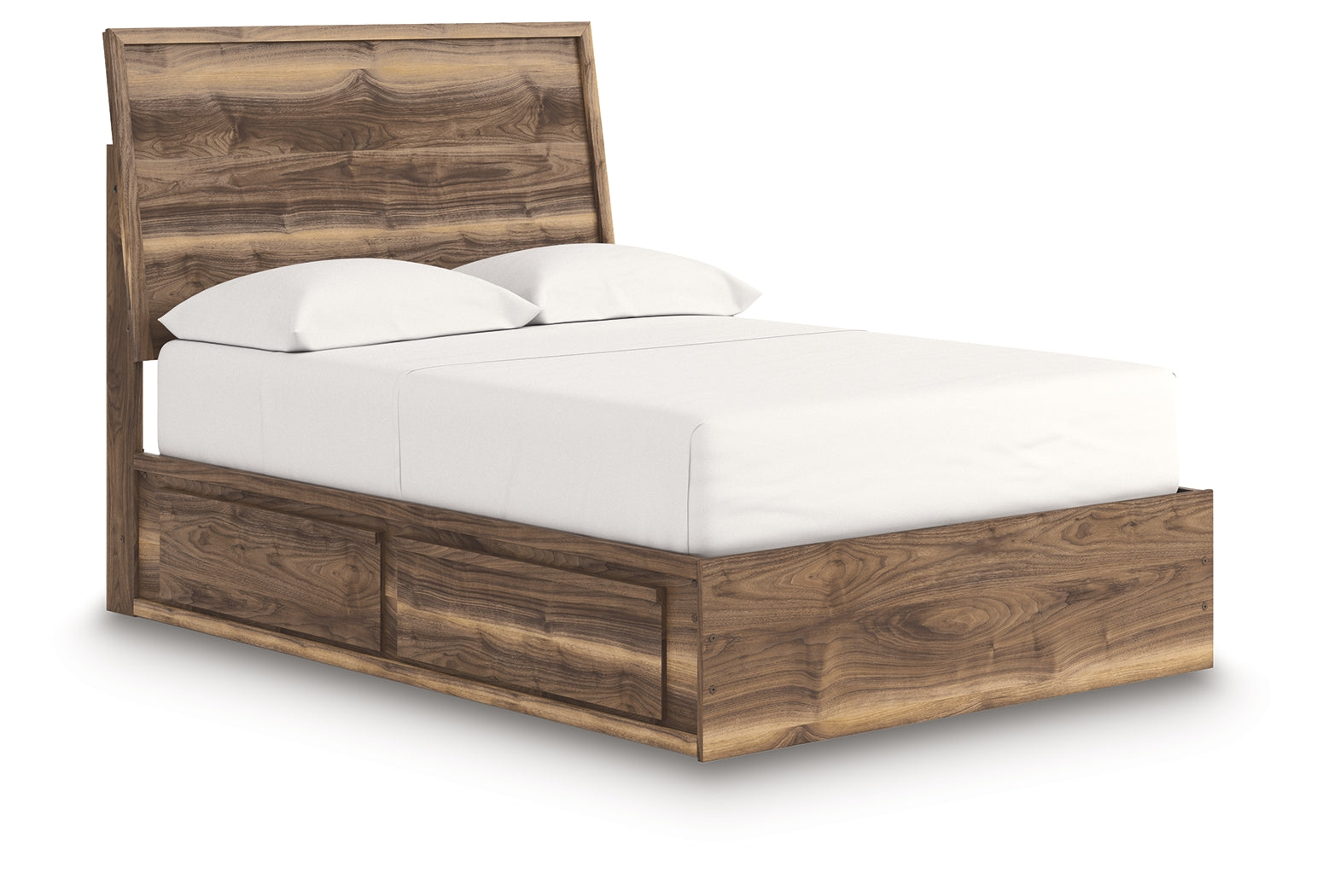 Side angle of Chirason Full Panel Bed showing storage drawers