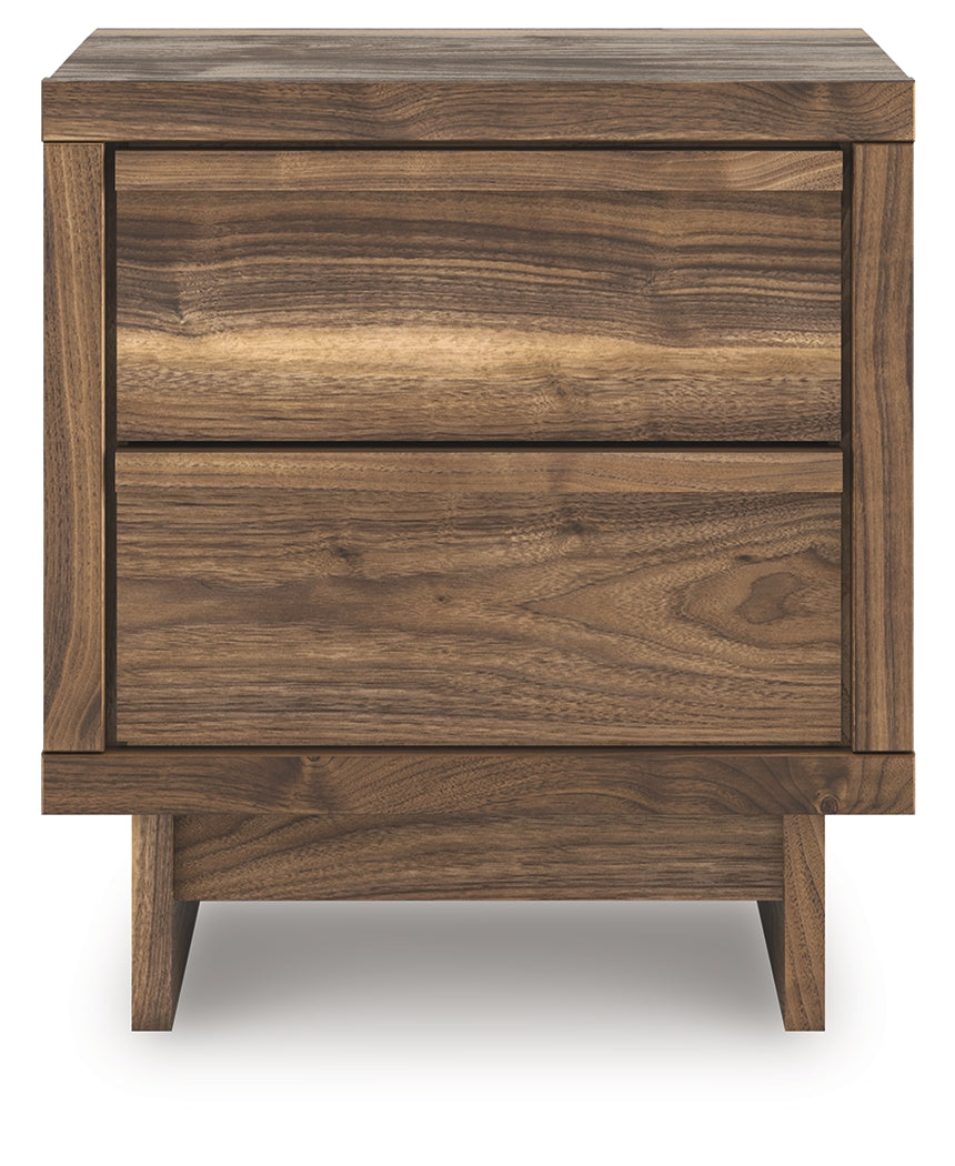 Front-on view of Chirason brown nightstand