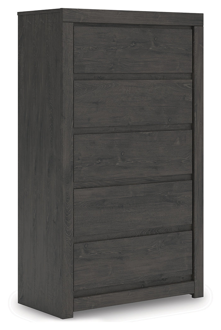 Fraluna Charcoal Chest of Drawers side angle