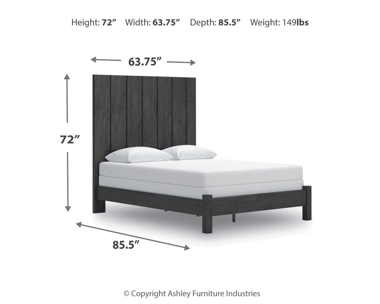Fraluna Charcoal Panel Bedroom Set dimension view
