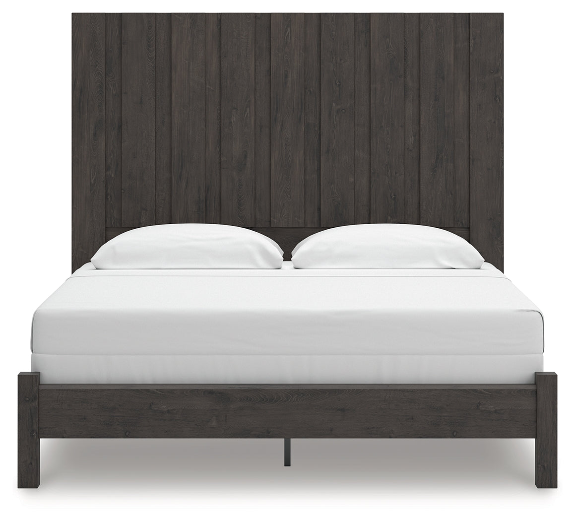 Fraluna Charcoal King Panel Bed head-on view of headboard