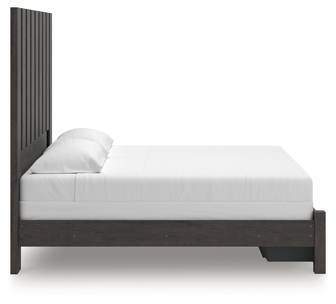 Fraluna Charcoal King Panel Storage Bed side view