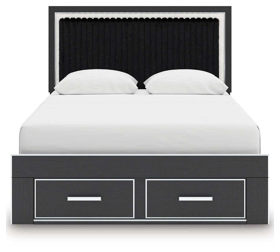 Front headboard detail showing upholstery and tufting