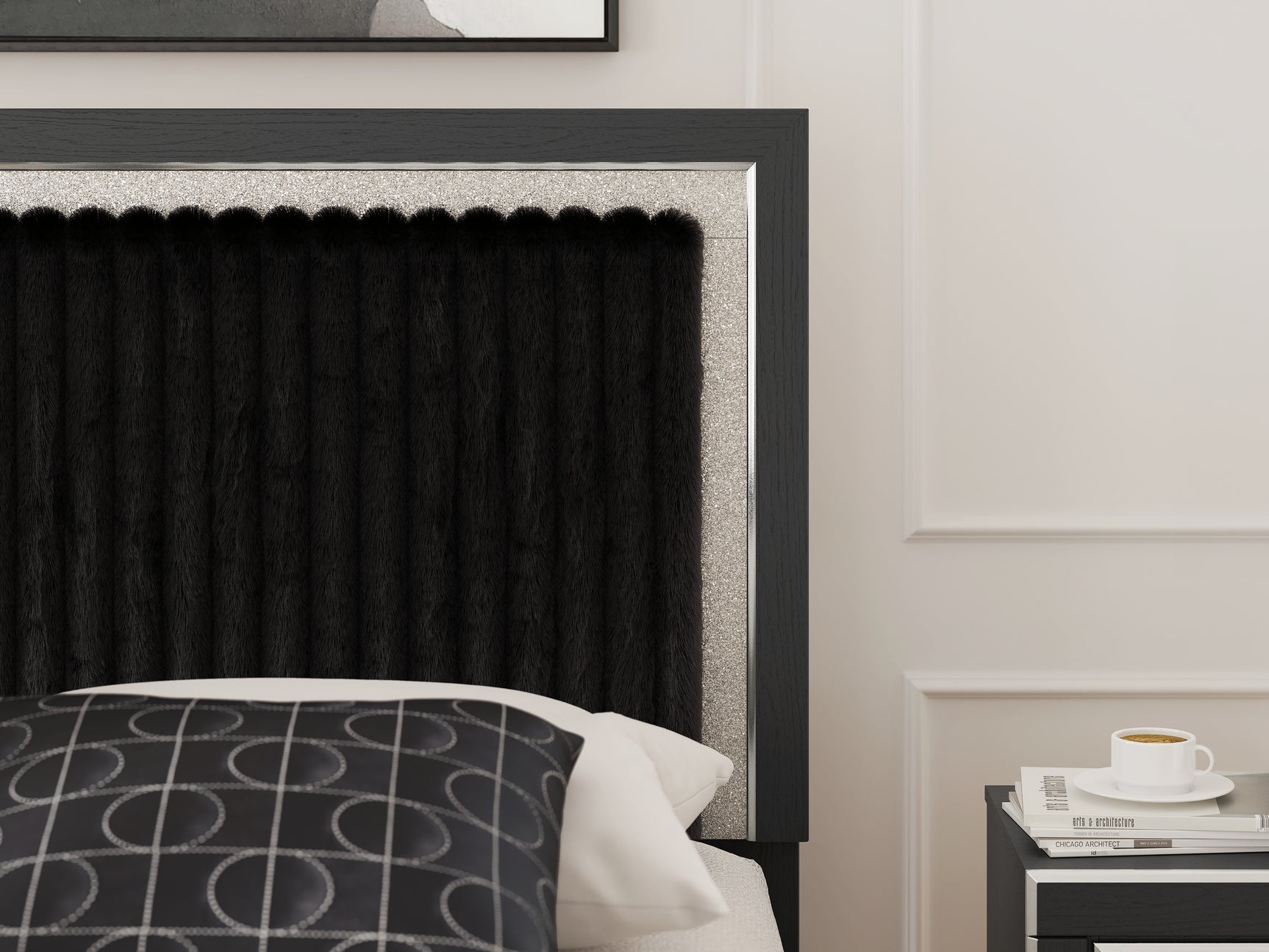 Detail of Zuraleus bed headboard upholstery