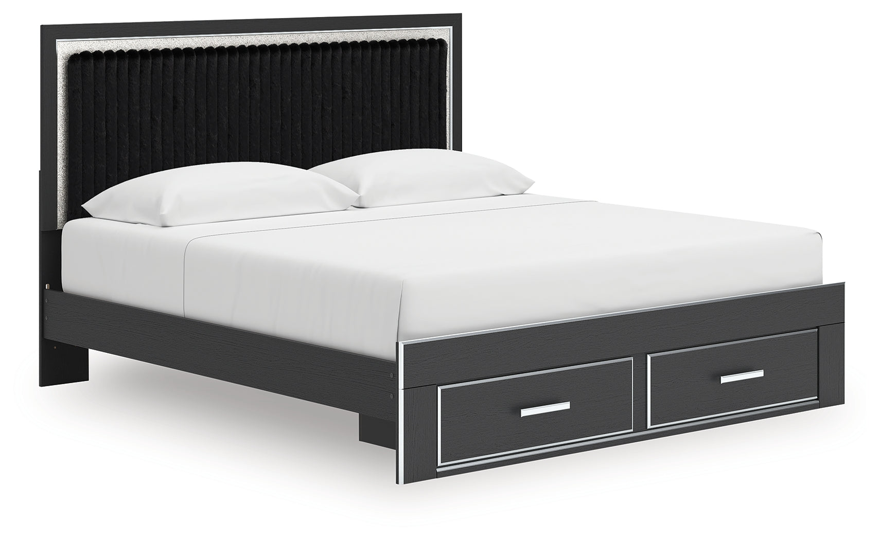Zuraleus Black King Upholstered Panel Storage Bed side angle