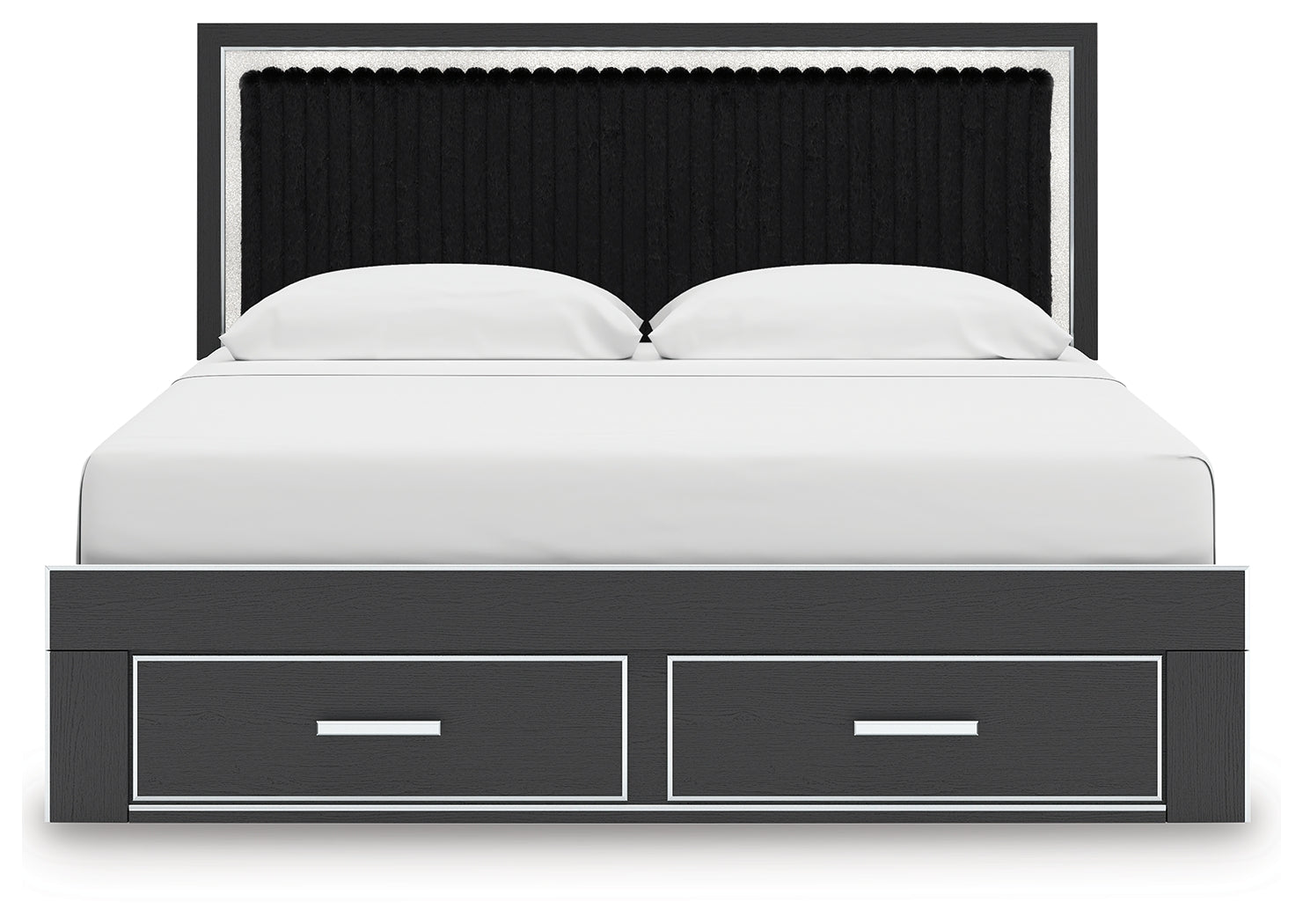 Zuraleus Black King Upholstered Panel Storage Bed headboard close-up