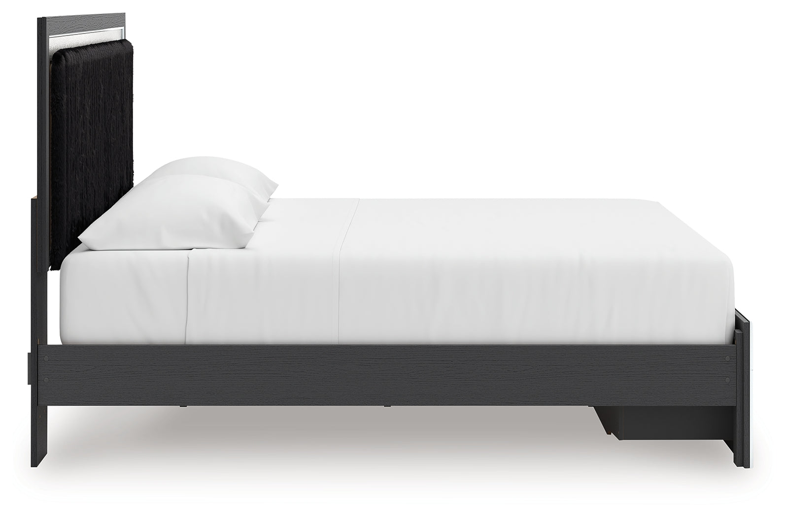 Zuraleus Black King Upholstered Panel Storage Bed side profile